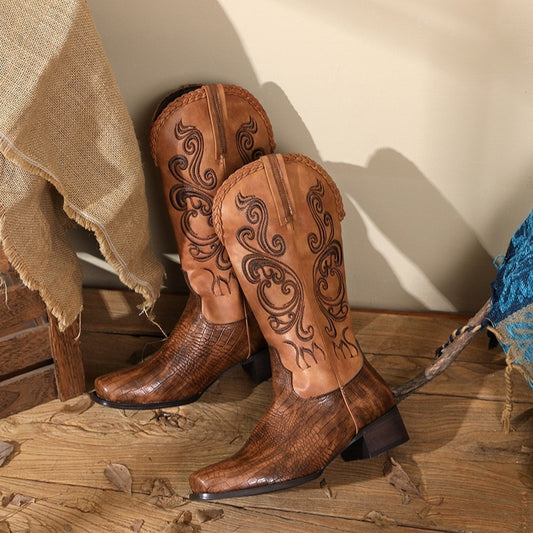 Riding Boots With A Chunky Heel And Embroidery Available