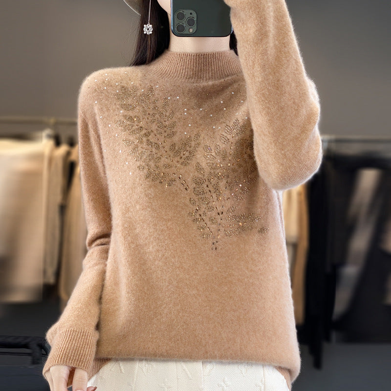 Women's Loose And Versatile Semi High Neck Knitted Sweater