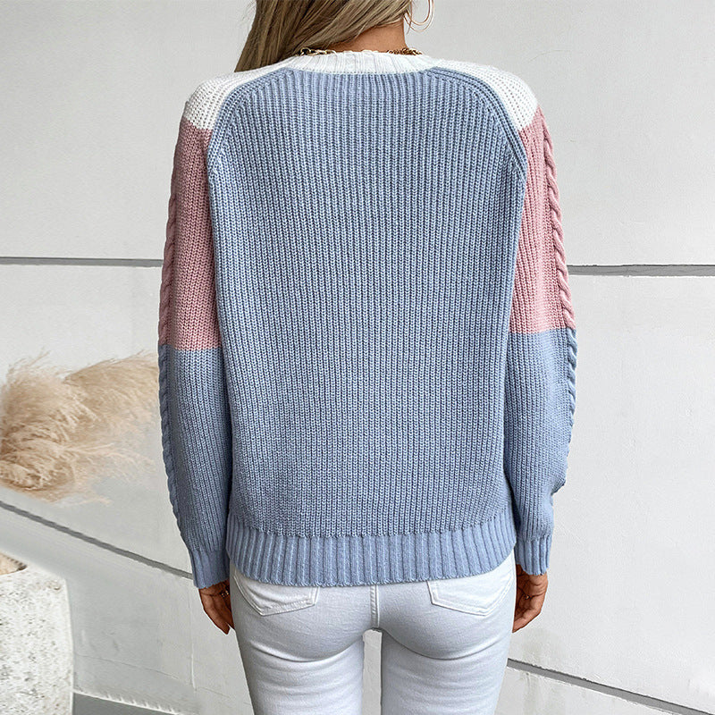 Contrast Color Twisted Women's Sweater Retro Loose Top