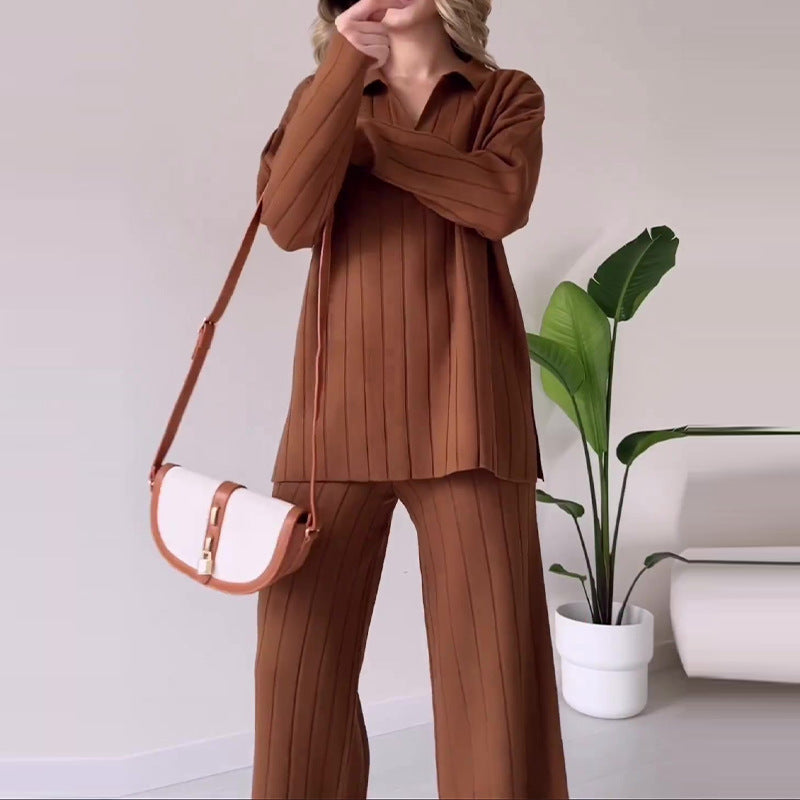 Autumn New Solid Color Line Pattern Slim Lazy Style Suit For Women