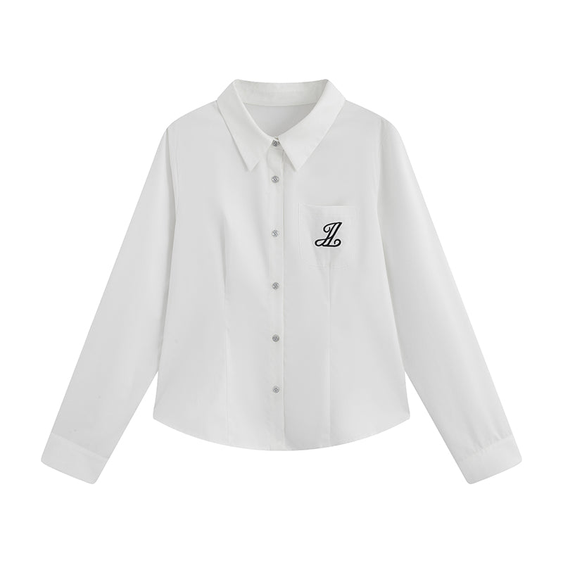 Preppy Style Lapel And Waist Tight Figure Flattering Long Sleeve Shirt