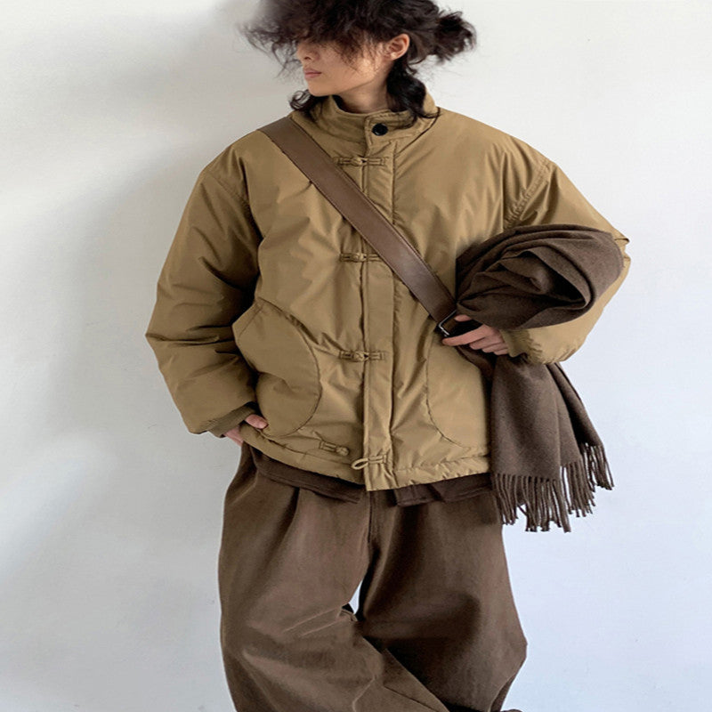 Chinese Retro Buckle Khaki Cotton-padded Loose Cotton Padded Jacket Coat