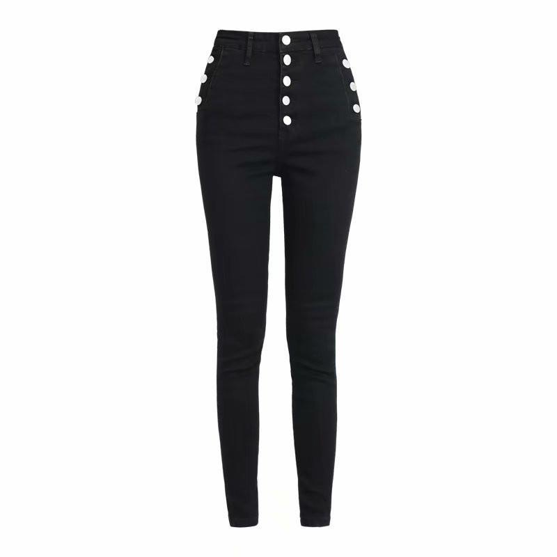 Women's High Waist Button Down Thickened Jeans