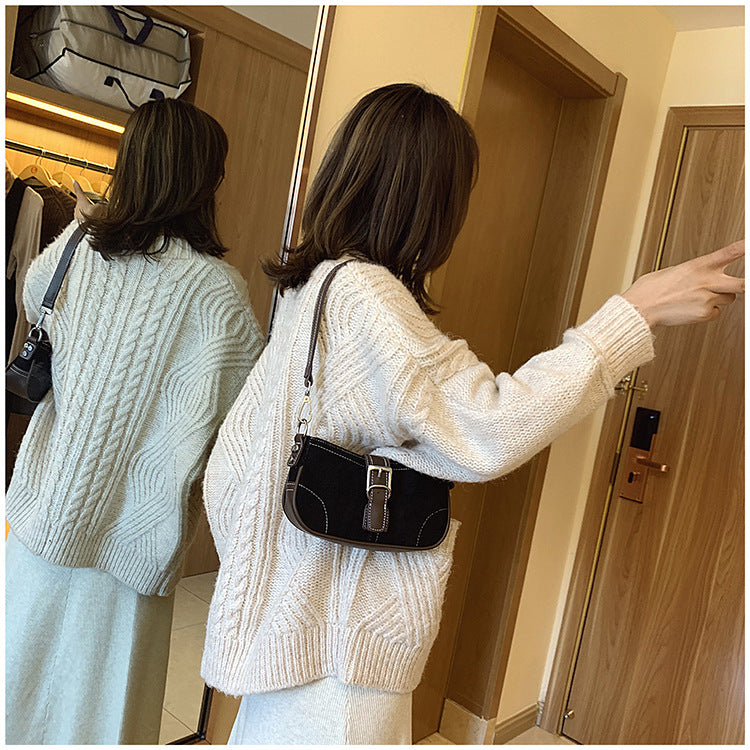 Women's Fashion Simple Contrast Color Wide Shoulder Strap Underarm Bag