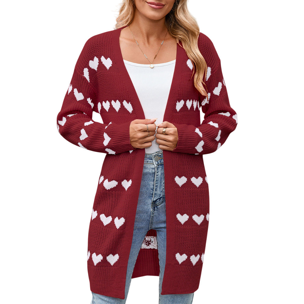 Women's Heart-shaped Jacquard Cardigan Coat Sweater