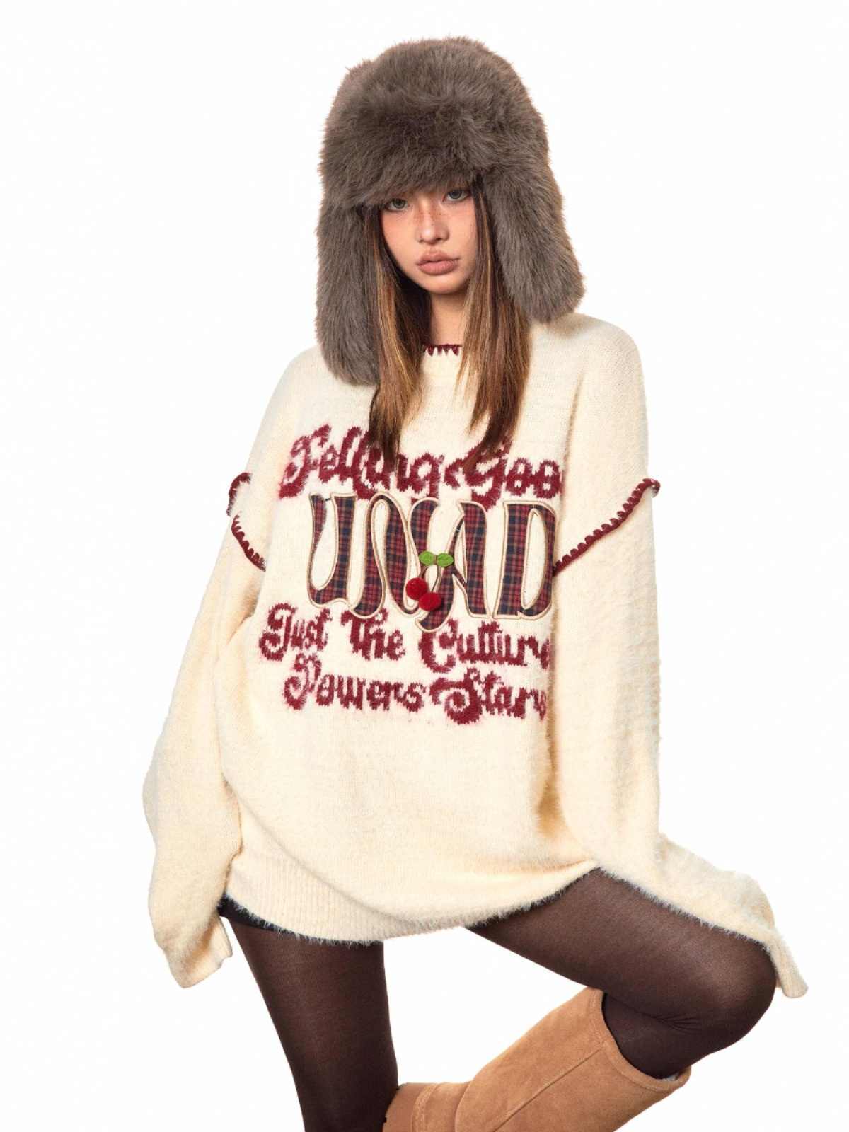 Christmas Sweater Retro Embroidered Crew Neck Sweater