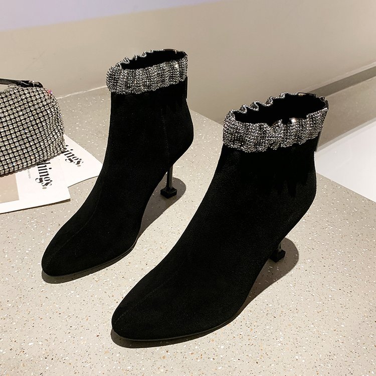 High-heeled Stiletto And Pointed Back Zipper Fashion Ankle Boots