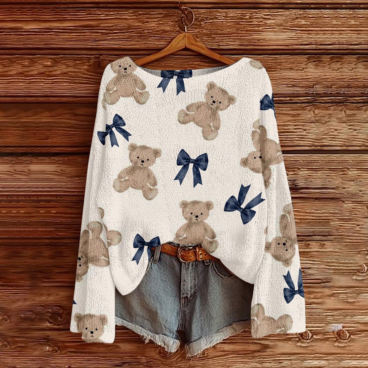 Off-the-Shoulder Pullover Sweater With 3D Print