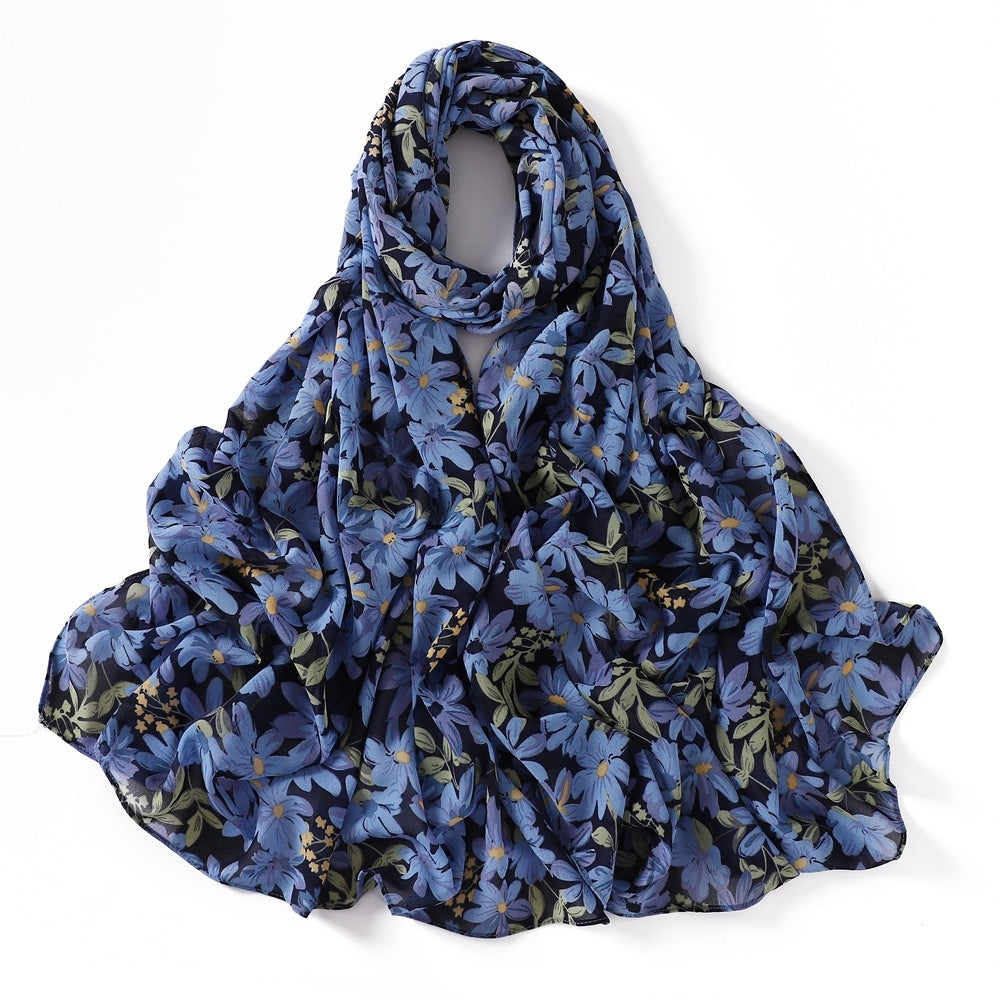 Internet Celebrity Golden Battle Robe Plaid Maple Leaf Shawl Chiffon Printed Scarf