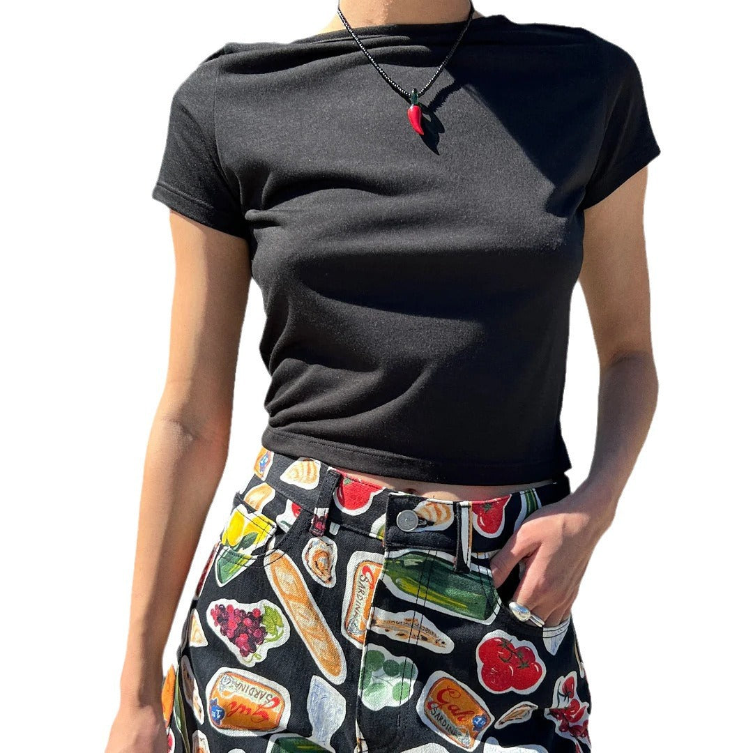 European And American Y2g Cotton Short-sleeved Women's Round Neck Printing