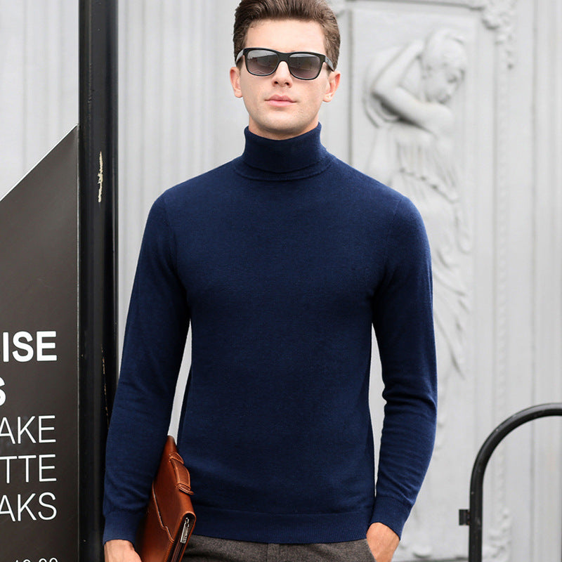 High Collar Wool Sweater Men High Collar Solid Color Base