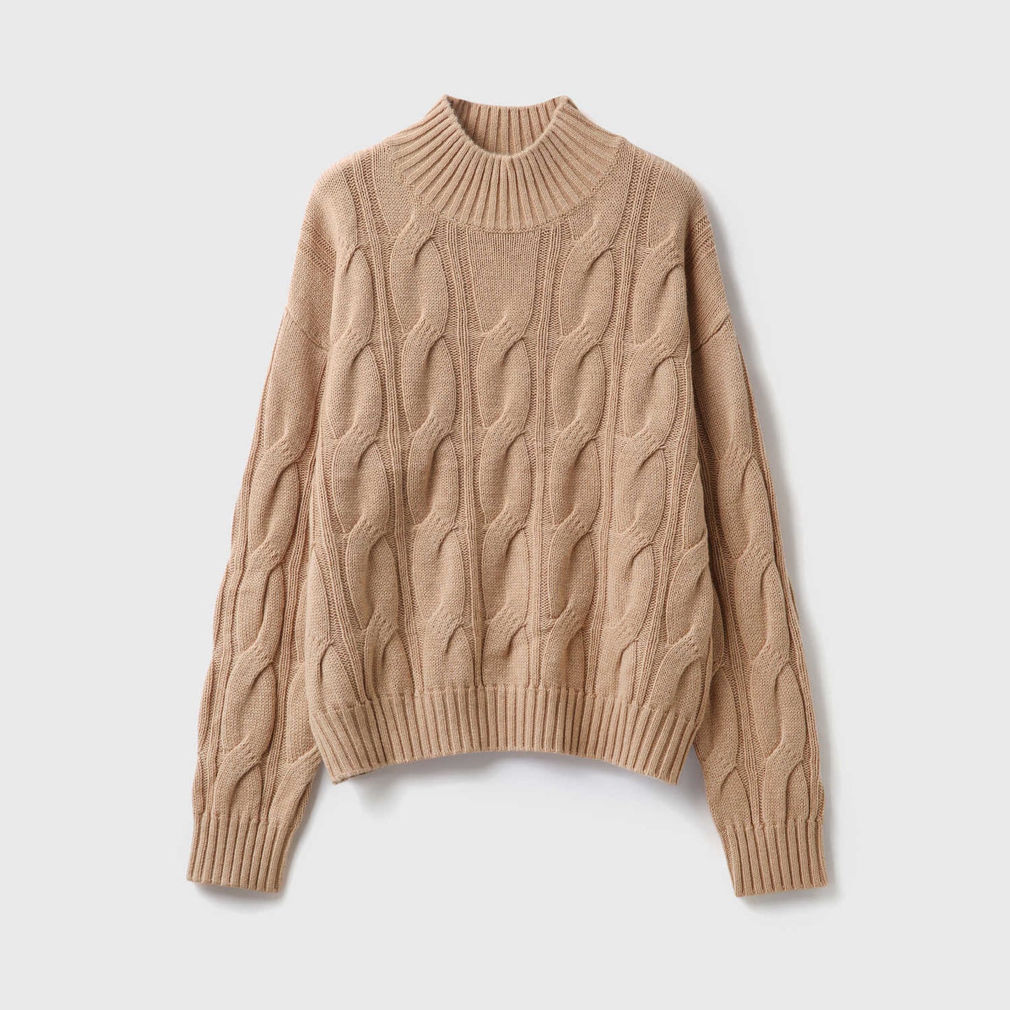 Kunstnerisk Vintage snoet mønster, heluld, rullekrave, droppede skuldre, strikket pullover, efterår, damer