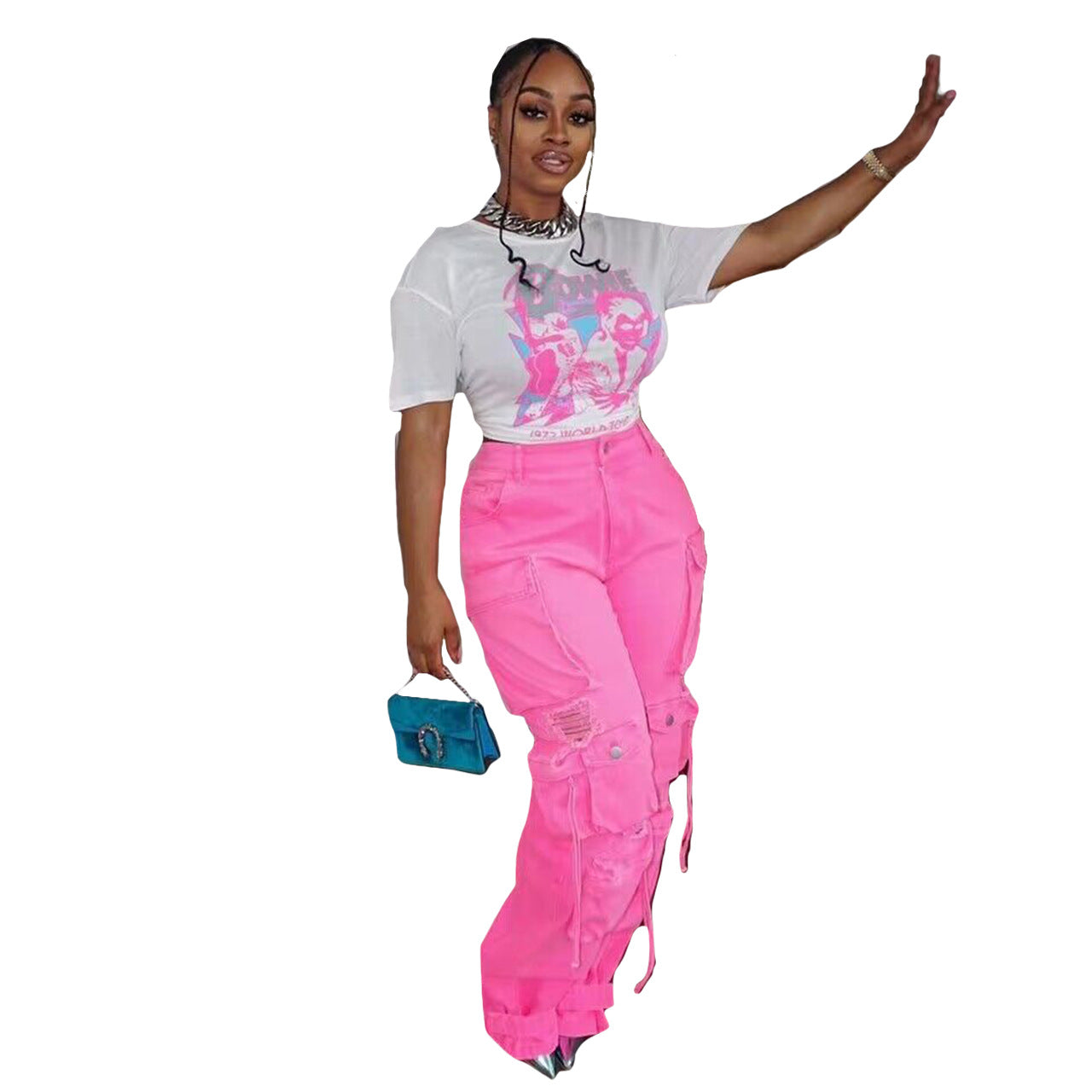 Ladies New Denim Stereo Multi-pocket Trousers