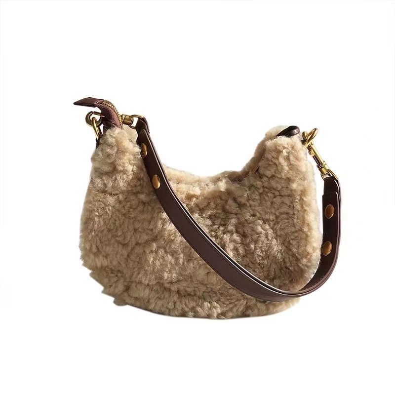Fur One-piece Lamb Wool Saddle Bag Underarm Bag Plush Women's Bag