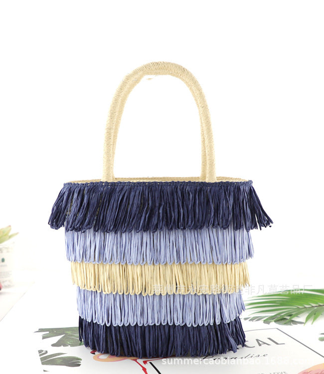 Colorful Tassel Paper Rope Straw Bag Tote