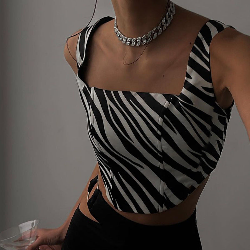 Printing And Slim Bowl Of Umbilical Short Sling Small Vest