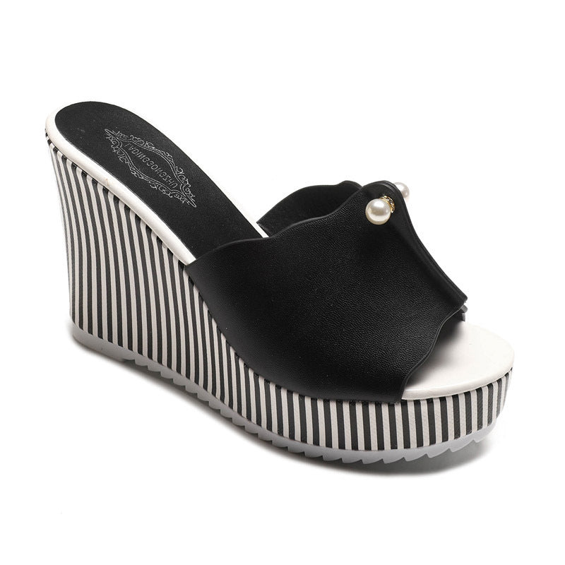 Korean Women's Thick-soled High-heeled Flip-flop Pearl Fish Mouth