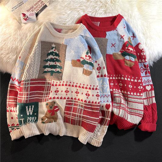 Sweater Men's Ins Trendy Round Neck Japanese-style Retro Hong Kong Style