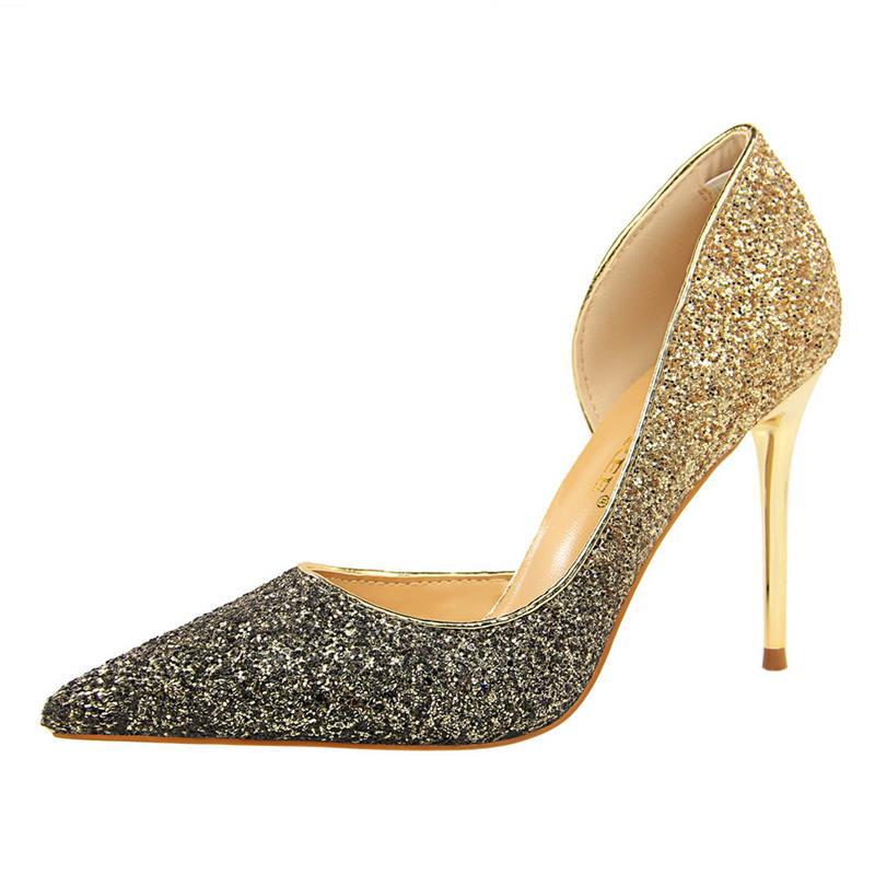 Crystal High Heels Women's Stiletto Heel Gradient Blue Sequined Party Shoes