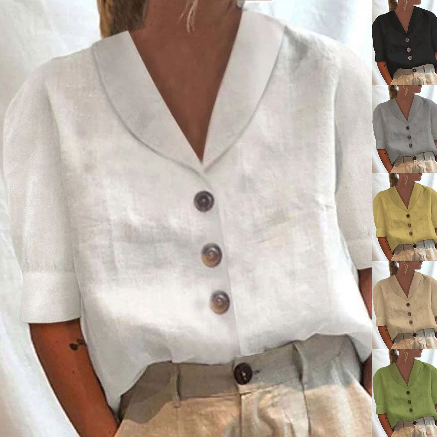 Womens Casual Stand-collar Button-up Shirt In Long And Short Styles