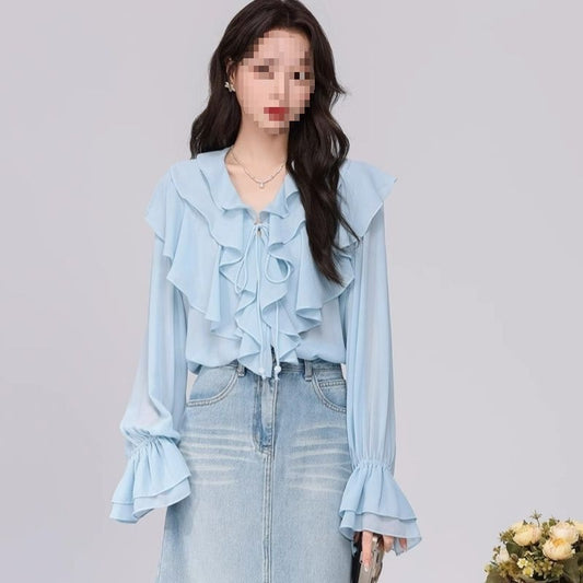Women's Fashionable Loose Ruffle-Trimmed Shirt
