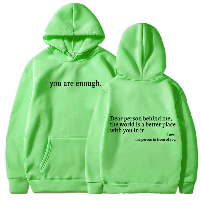 Letter Printing Drawstring Fleece-lined Hoodie
