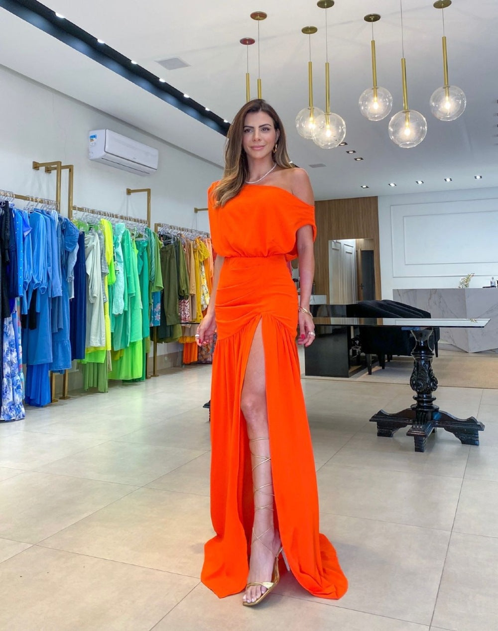 Waistband Slit Floor Mop Dress For Women