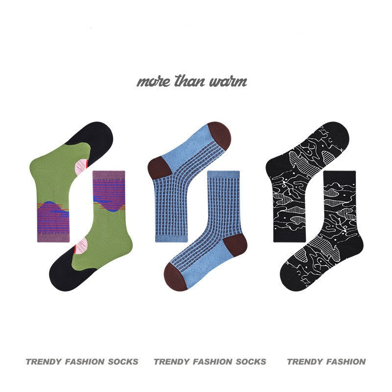 Classic Contrast Color Plaid Warmth Retention Material Tube Socks