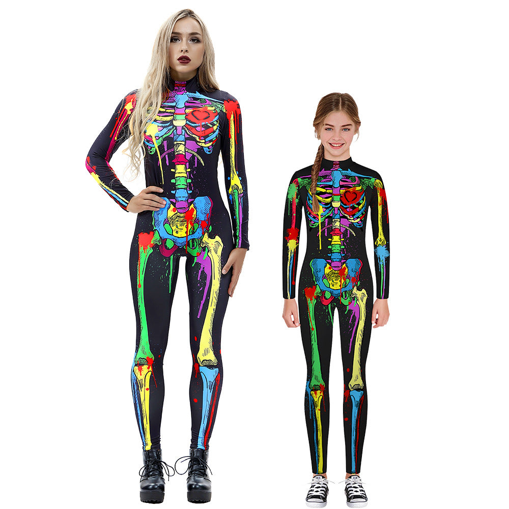 3D Skeleton Digital Printing Long-Sleeved Jumpsuit