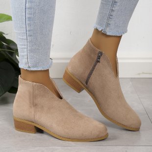 V Cut Chelsea Women's Chunky Heel Pointed Ankle Boots
