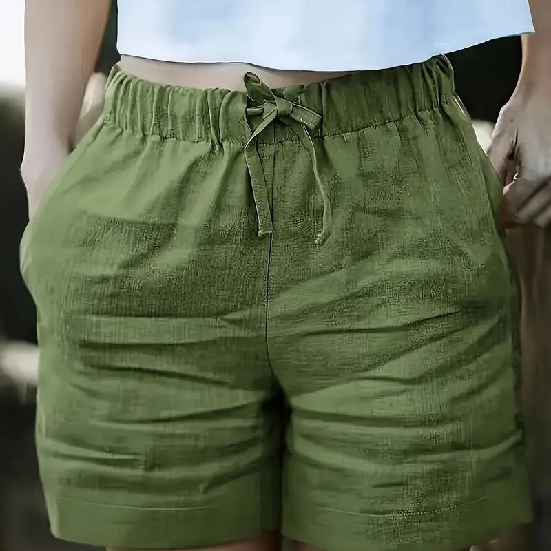 Women's High-Waist Casual Shorts With Elastic Drawstring Waistband