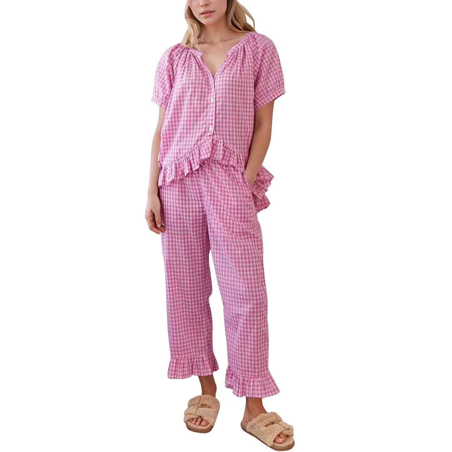 2-piece Set Short Sleeve Ruffled Top And Pants