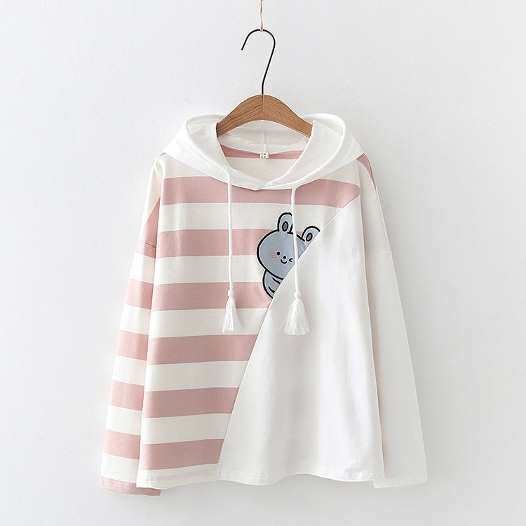 Sweet Cartoon Striped Print Sweatshirt Hoodie