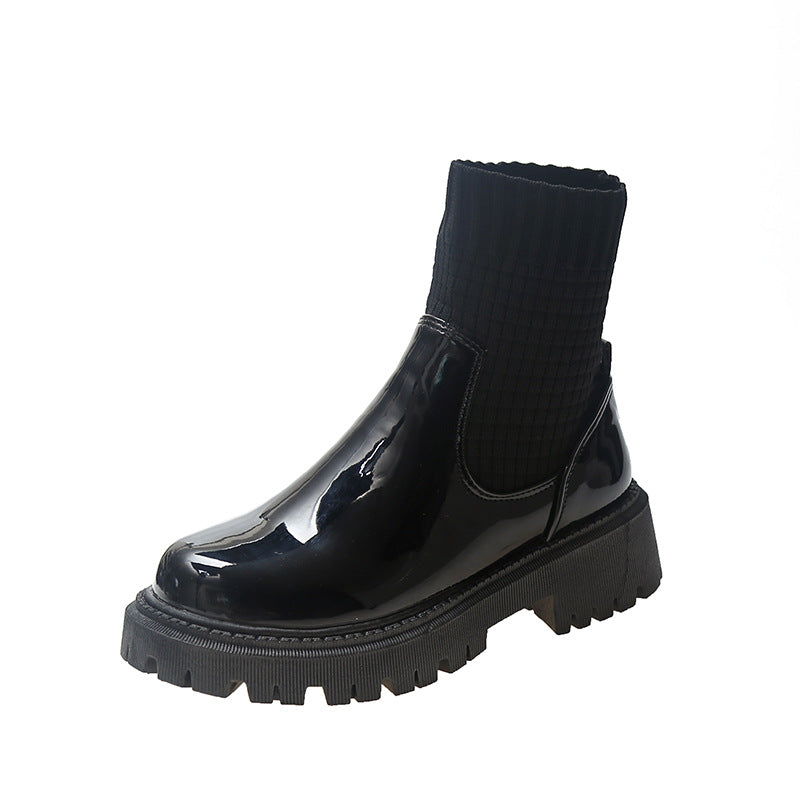 Splicing Sock Boots Women's Casual Chunky Heel