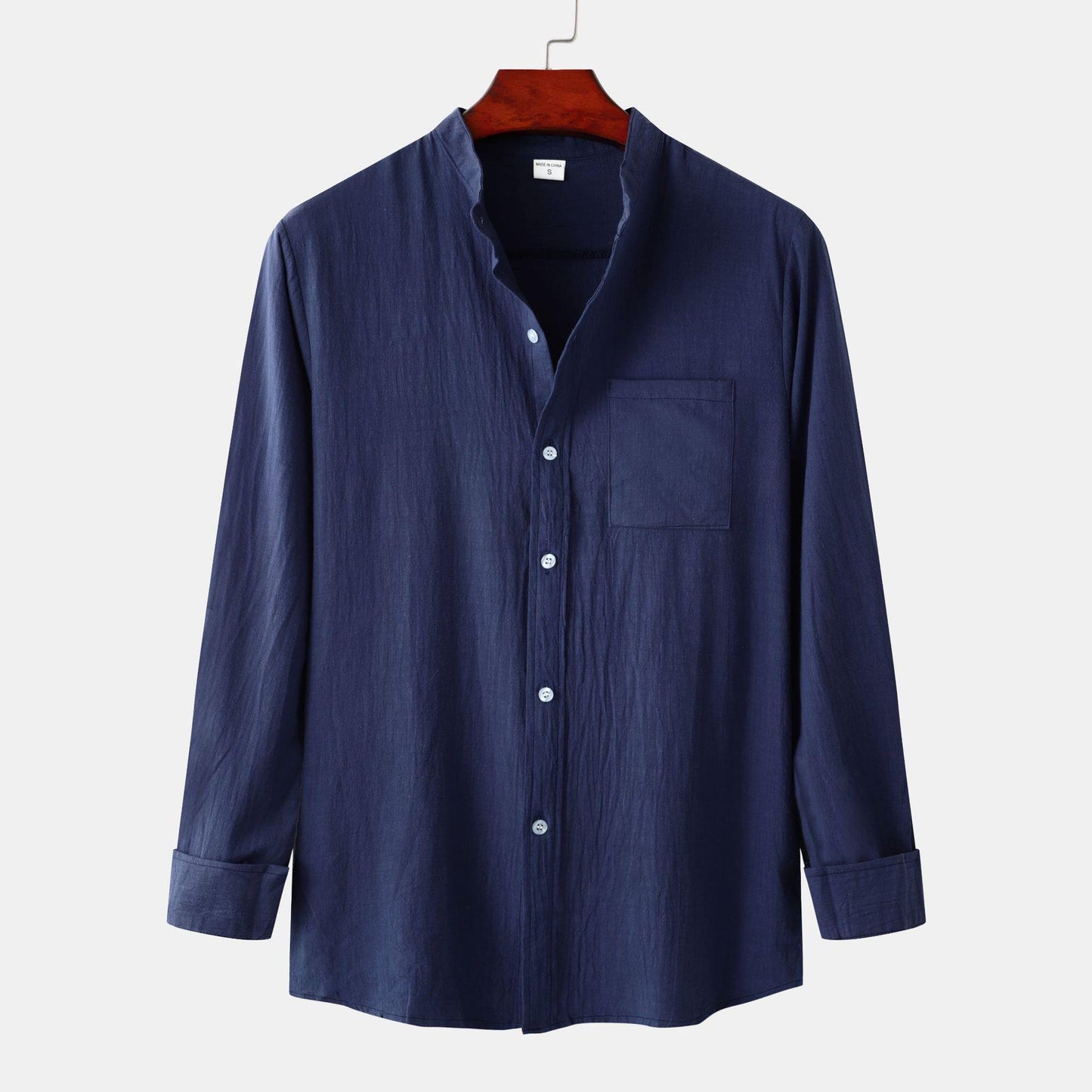 Men's Slim Solid Color Long Sleeve Shirt Cotton And Linen Casual Shirt