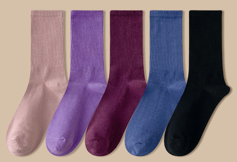 Solid Color Women's Mid Tube Socks Pure Cotton Tide Black