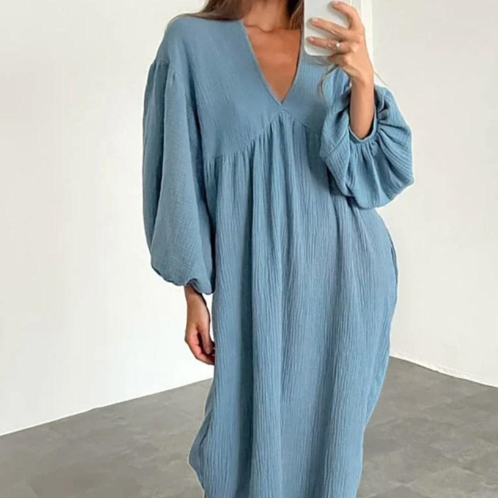 Pure Cotton Linen Loose Fitting Home Nightgown