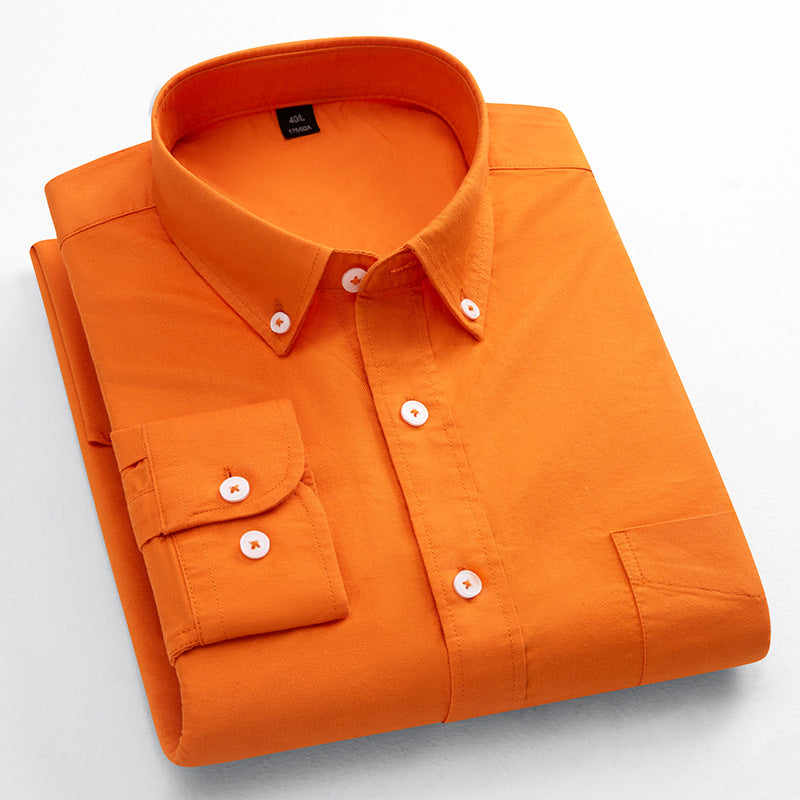 Mens Pure Cotton Solid-Color Breathable Oxford Shirt