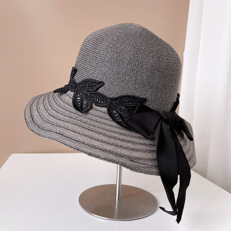 Lace Flower Leaf Ribbon Bowknot Bucket Hat