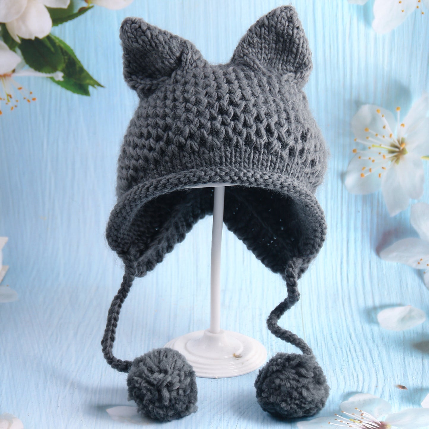 Cartoon Cat Ear Ball Knitted Hat