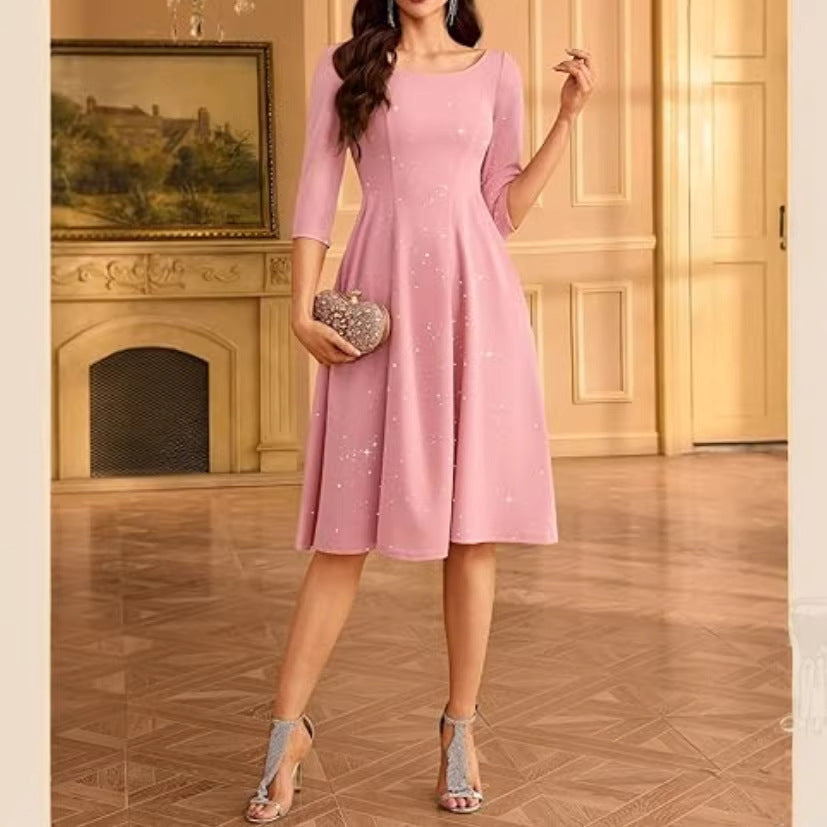 New Sequined Three-quarter Sleeve Midi Dress