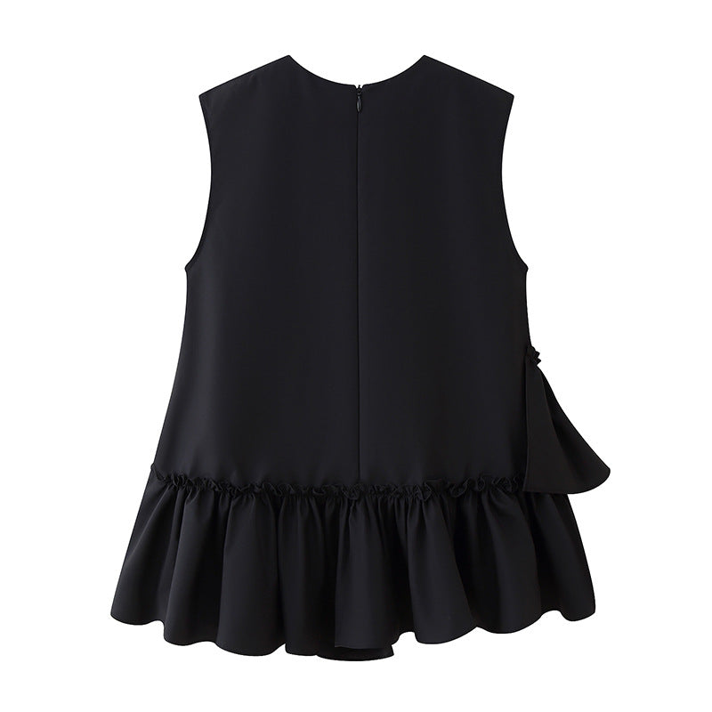Irregular Design Beaded Ruffled Sleeveless Shirt For Women