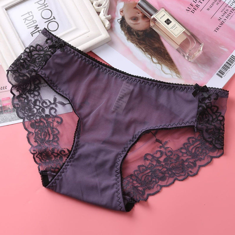 Low-rise Embroidered Lace Panties And Mesh Briefs