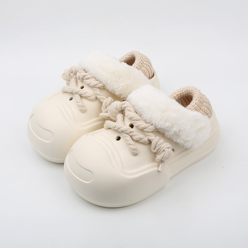 Cute Plush Detachable Fleece-lined Insulated Outdoor Slip-ons With A Thick Sole