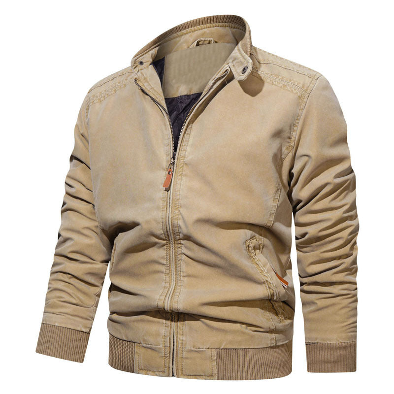 Jacket Men's Spring And Autumn Pure Color Washed Cotton Retro Loose Large Size Casual Jacket