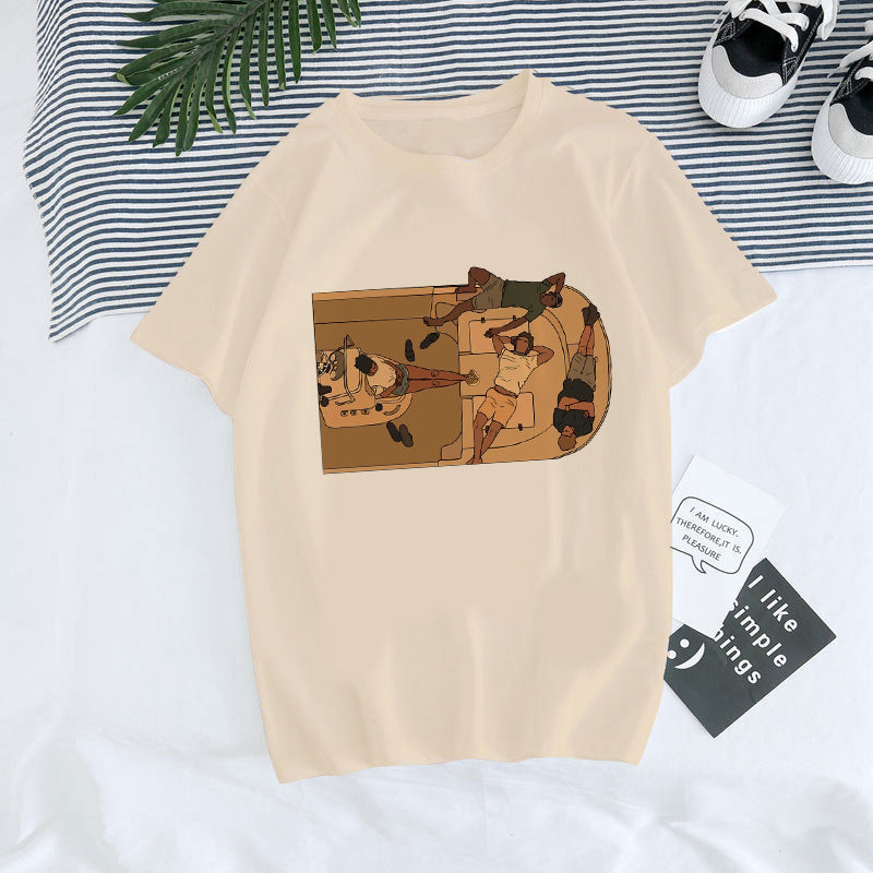 Europæisk og amerikansk digital rundhalset printet sommer T-shirt