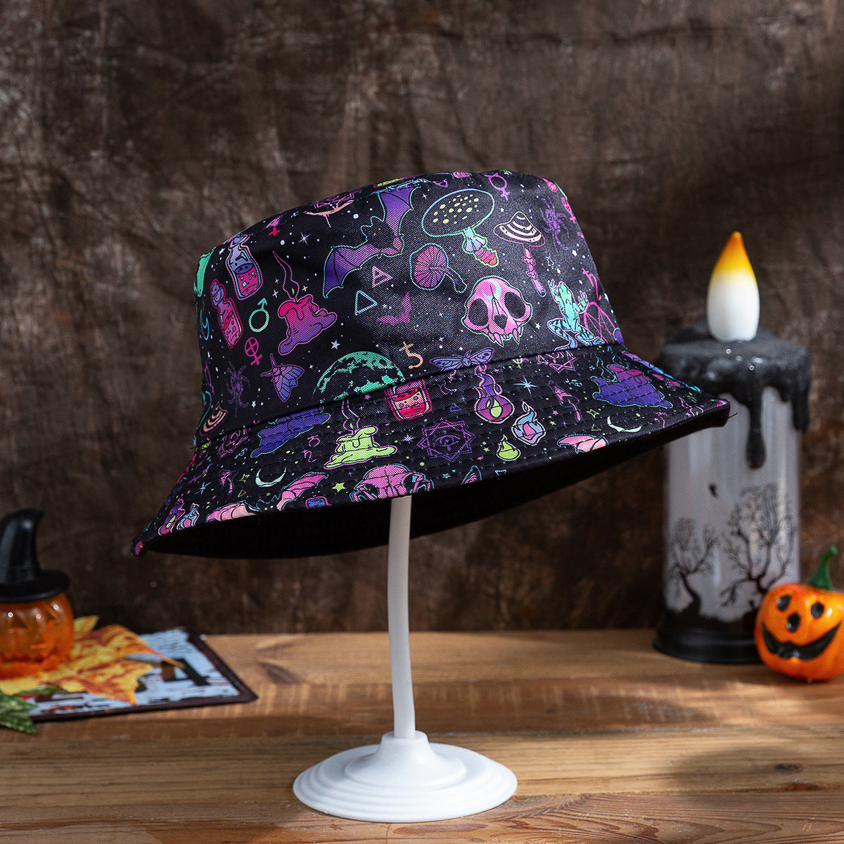 Halloween Funny Bat Pumpkin Ghost Reversible Fisherman Hat