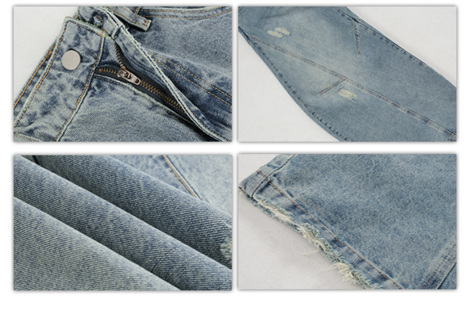 Distressed American Street Retro Deconstructed Machete Wide Leg Jeans