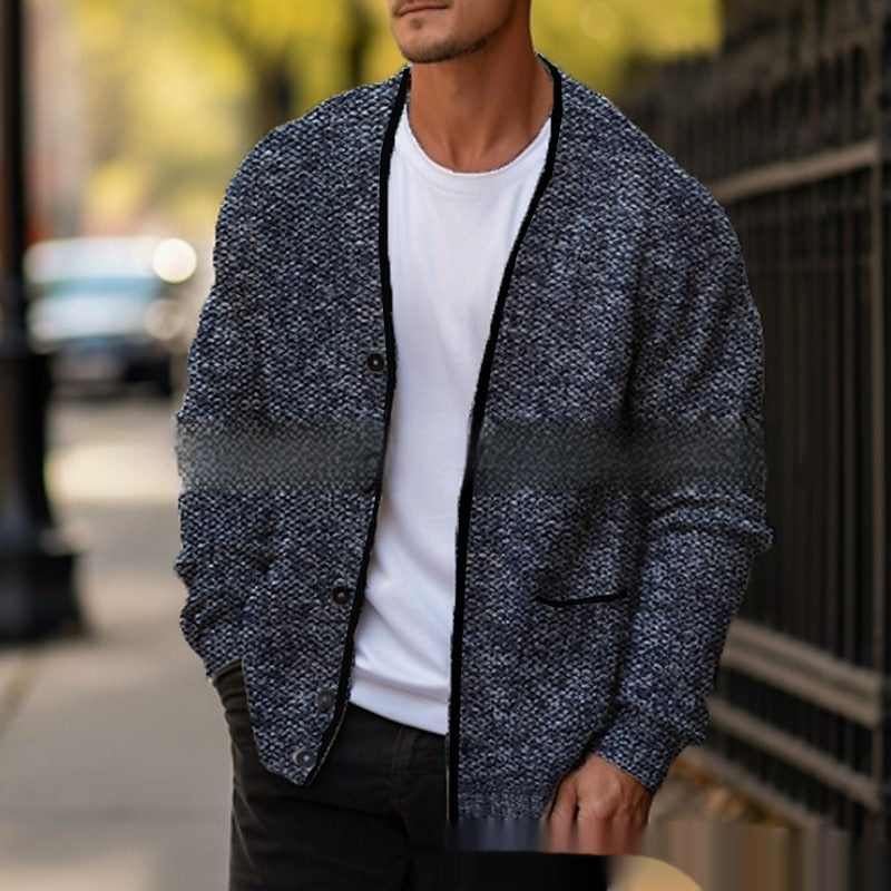 Men's Stand-up Collar Striped Casual Jacket