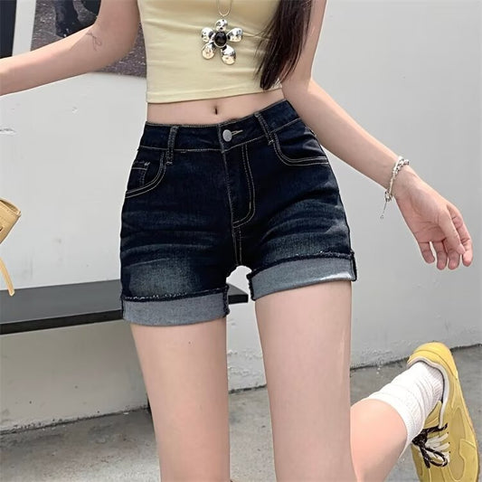 Womens Vintage Washed Frayed-edge Jeans